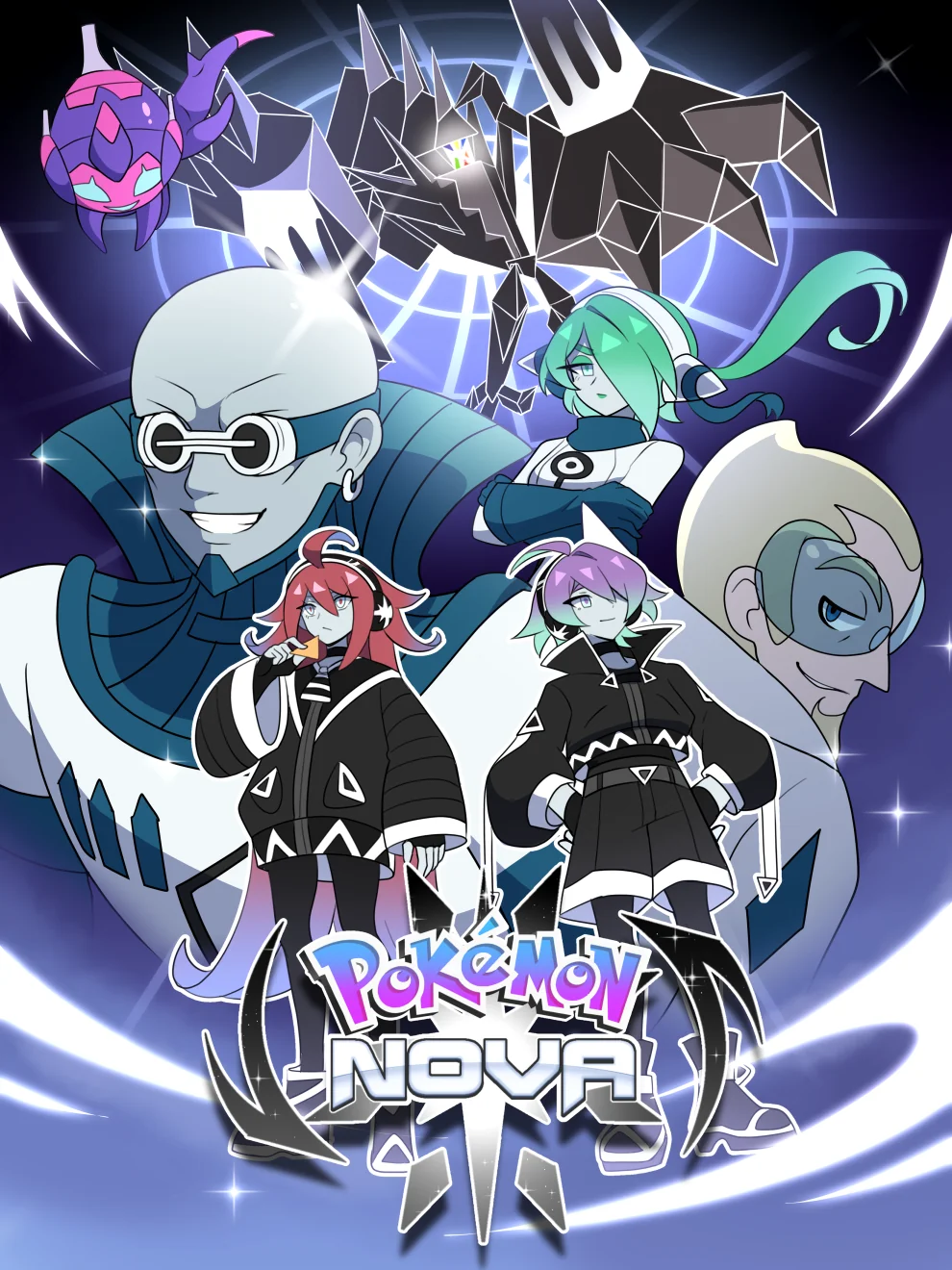 Pokemon Nova key art showing the main cast and Ultra Space theme